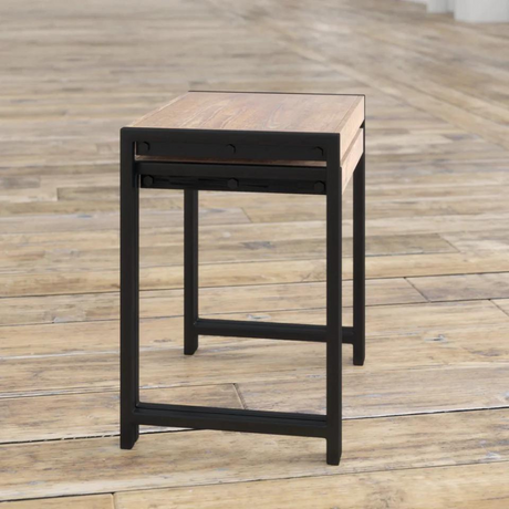 Industrial-Natural-Reclaimed-Wood-Nest-of-2-Side-Tables-Black-Metal-Frame