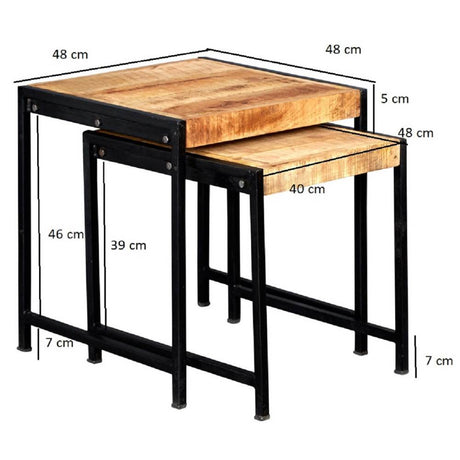 Industrial-Natural-Reclaimed-Wood-Nest-of-2-Side-Tables-Black-Metal-Frame