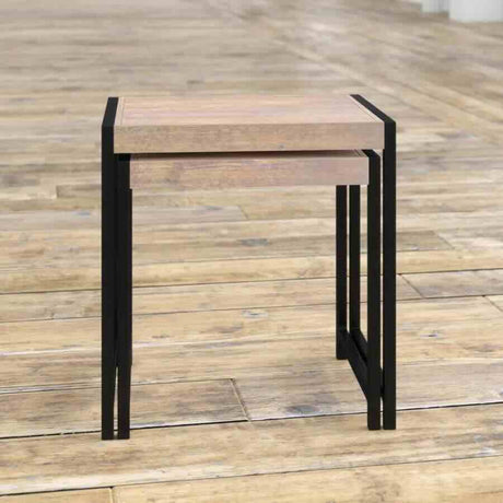 Industrial-Natural-Reclaimed-Wood-Nest-of-2-Side-Tables-Black-Metal-Frame