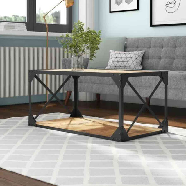 Willowbrook Industrial Rectangular Reclaimed Wood Coffee Table With Black Metal X-Frame 100cm