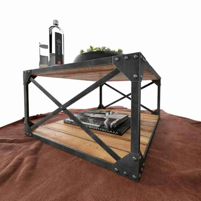 Willowbrook Industrial Rectangular Reclaimed Wood Coffee Table With Black Metal X-Frame 100cm