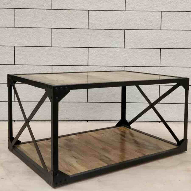 Willowbrook Industrial Rectangular Reclaimed Wood Coffee Table With Black Metal X-Frame 100cm