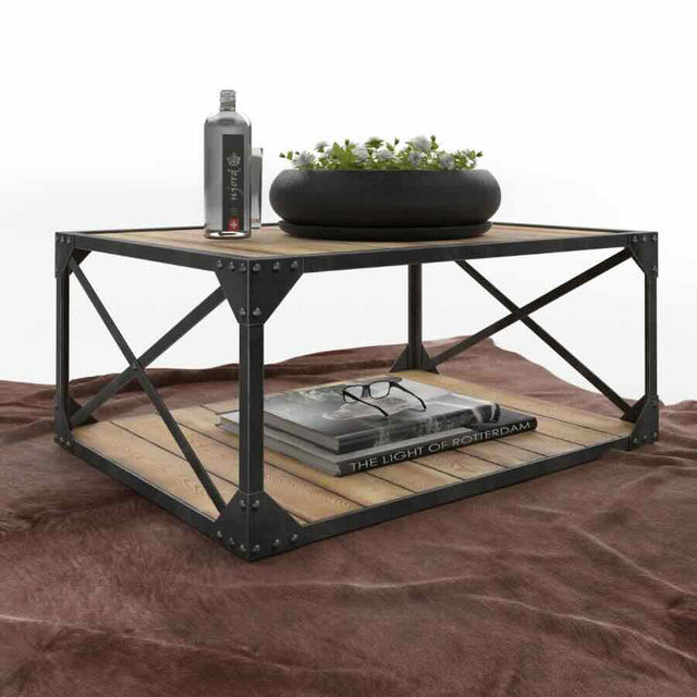 Willowbrook Industrial Rectangular Reclaimed Wood Coffee Table With Black Metal X-Frame 100cm