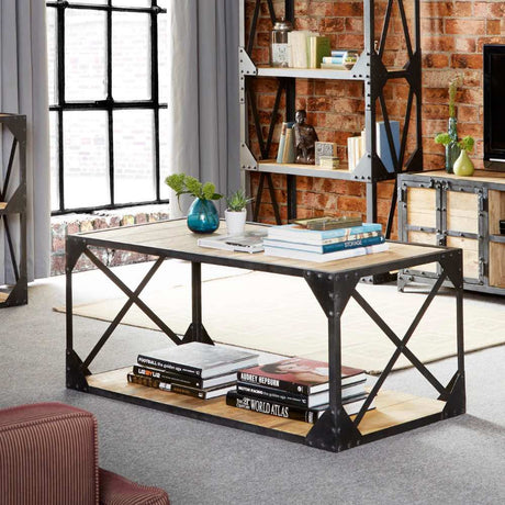 Industrial-Natural-Wood-Coffee-Table-Metal-Frame-100cm