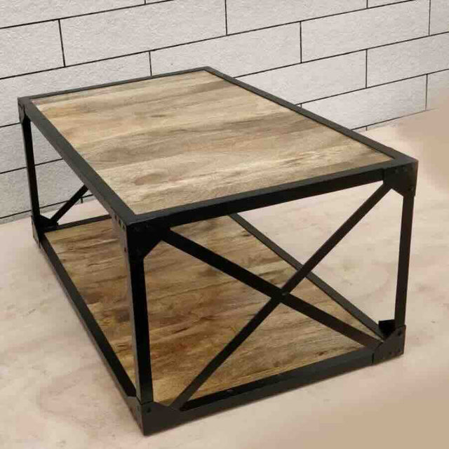 Willowbrook Industrial Rectangular Reclaimed Wood Coffee Table With Black Metal X-Frame 100cm