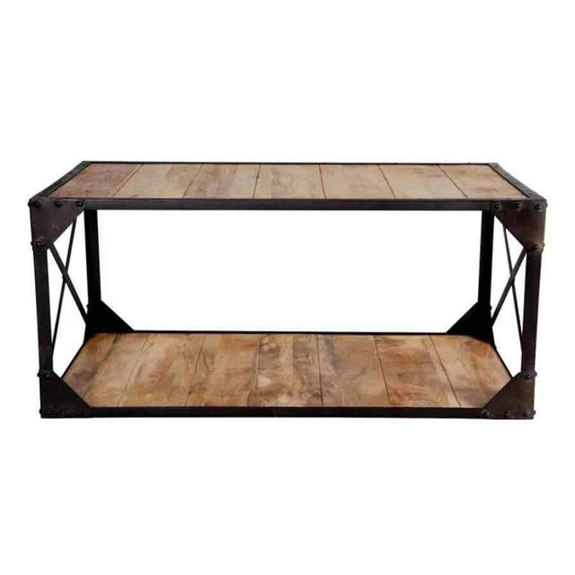 Willowbrook Industrial Rectangular Reclaimed Wood Coffee Table With Black Metal X-Frame 100cm