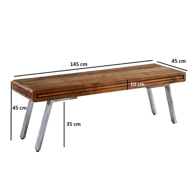 Industrial-Natural-Wood-Dining-Bench-Reclaimed-Metal-Legs-145cm