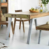 Industrial Solid Acacia Wood Dining Table With Solid Acacia Wood Chairs & Bench Kitchen Table Set