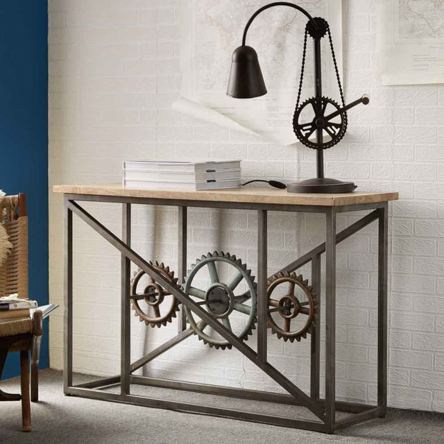 Industrial-Rectangular-Natural-Hard-Wood-Console-Hallway-Table-With-Cog-Reclaimed-Metal-Base-120cm