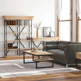     Industrial-Rectangular-Wood-Top-Coffee-Table-With-End-Shelf-Black-Metal-Base-110cm