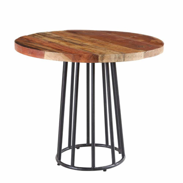 Industrial 4 Seater Round Natural Reclaimed Wood Dining Table With Reclaimed Wood Dining Chairs Kitchen Table Set 90cm