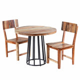 Industrial 4 Seater Round Natural Reclaimed Wood Dining Table With Reclaimed Wood Dining Chairs Kitchen Table Set 90cm