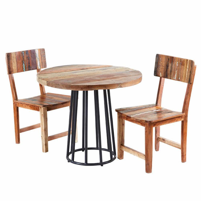 Industrial 4 Seater Round Natural Reclaimed Wood Dining Table With Reclaimed Wood Dining Chairs Kitchen Table Set 90cm