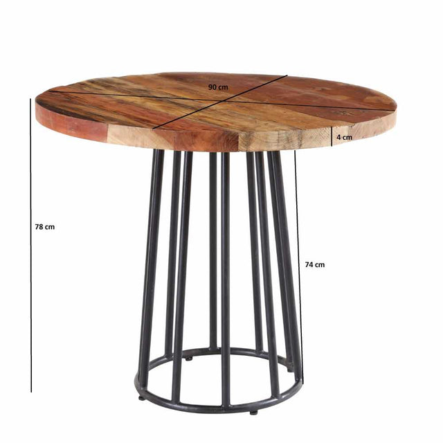 Industrial 4 Seater Round Natural Reclaimed Wood Dining Table With Reclaimed Wood Dining Chairs Kitchen Table Set 90cm