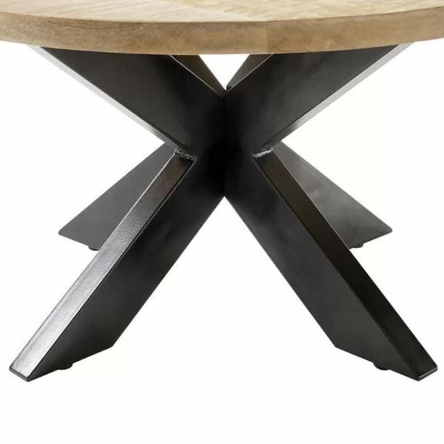 Industrial-Round-Solid-Mango-Wood-Coffee-Table-Black-Metal-Crossover-Legs-80cm