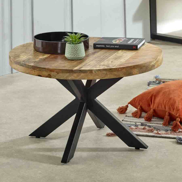 Industrial-Round-Solid-Mango-Wood-Coffee-Table-Black-Metal-Crossover-Legs-80cm