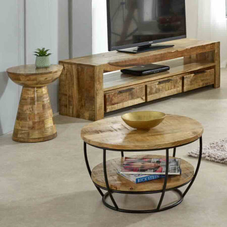 Industrial-Round-Solid-Mango-Wood-Coffee-Table-With-Shelf-Black-Metal-Frame-60cm