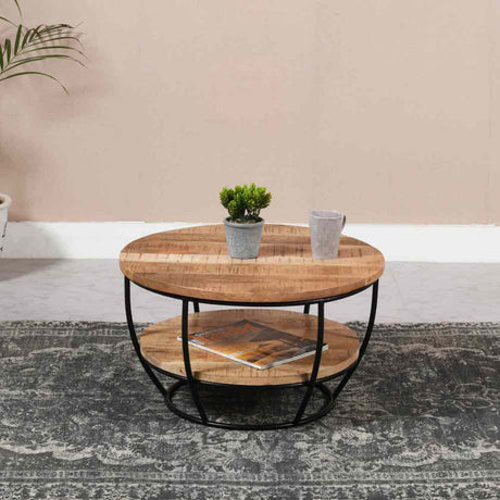 Industrial-Round-Solid-Mango-Wood-Coffee-Table-With-Shelf-Black-Metal-Frame-60cm