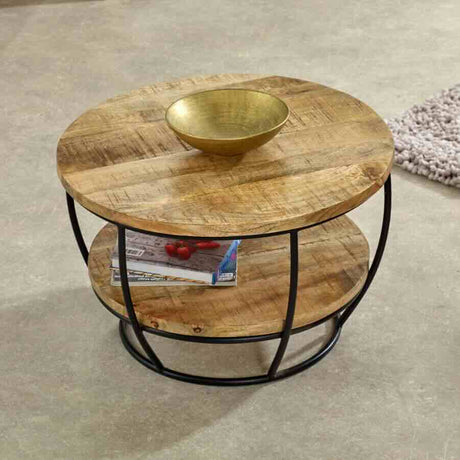 Industrial-Round-Solid-Mango-Wood-Coffee-Table-With-Shelf-Black-Metal-Frame-60cm