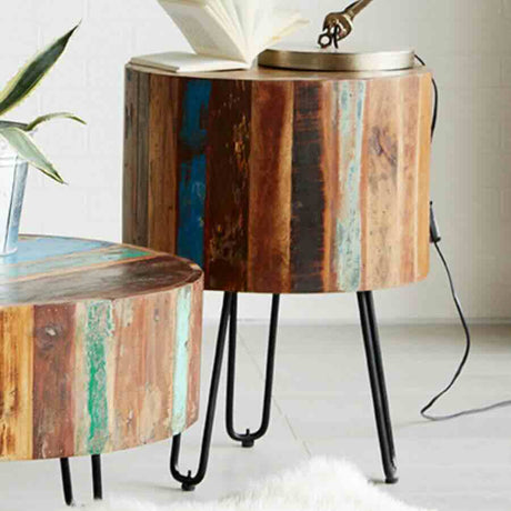 Industrial-Rustic-Round-Natural-Reclaimed-Wood-Side-Table-Metal-Legs-45cm