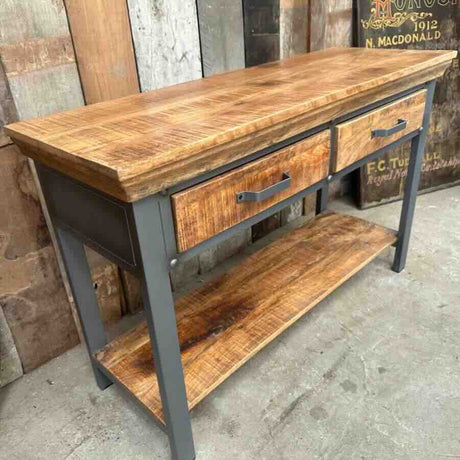 Industrial-Solid-Acacia-Wood-Console-With-Drawers-Metal-Legs