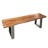 Industrial Solid Acacia Wood Live Edge Dining Bench Black Metal Legs