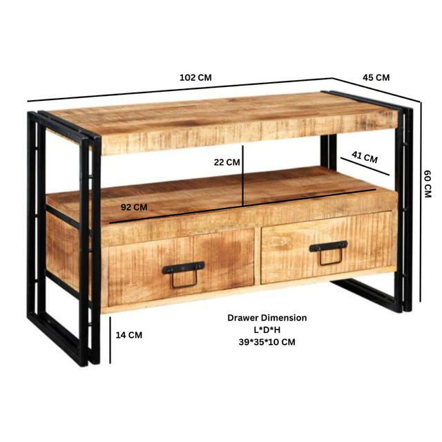 Marta Industrial Mango Wood And Metal TV Stand With Storage