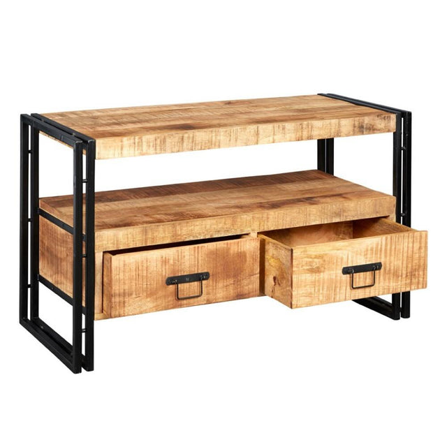 Marta Industrial Mango Wood And Metal TV Stand With Storage