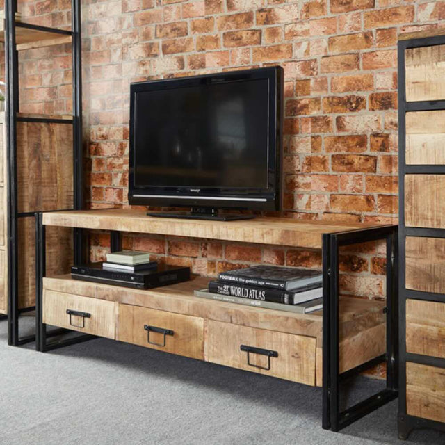 Marta Industrial Mango Wood And Metal TV Stand With Storage