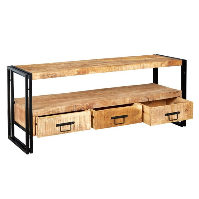 Marta Industrial Mango Wood And Metal TV Stand With Storage