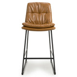 Hudson Industrial Tan Brown Leather Bar Stools Set of 2