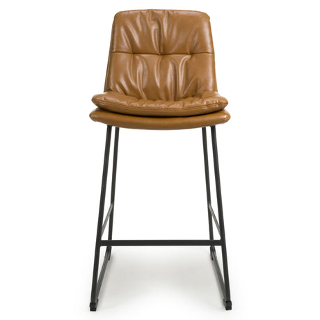 Hudson Industrial Tan Brown Leather Bar Stools Set of 2