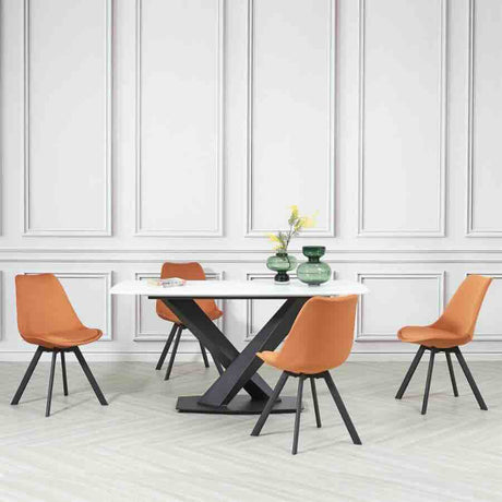 Industrial-Tulip-Style-Orange-Velvet-Dining-Chair-Black-Metal-Legs-Set-of-4