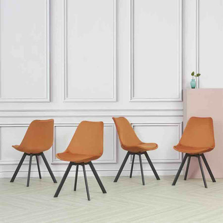 Industrial-Tulip-Style-Orange-Velvet-Dining-Chair-Black-Metal-Legs-Set-of-4