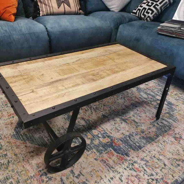 Industrial-Vintage-Cart-Reclaimed-Wood-Rectangular-Coffee-Table-With-Metal-Legs-Wheels-100cm