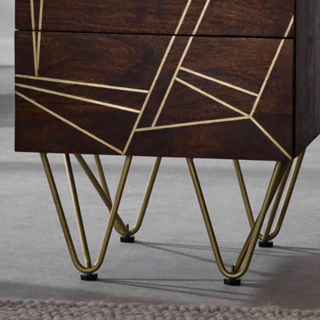 Industrial-Vintage-Solid-Dark-Wood-Walnut-Side-Table-With-Gold-Inlays-_-Storage-Gold-Metal-Legs