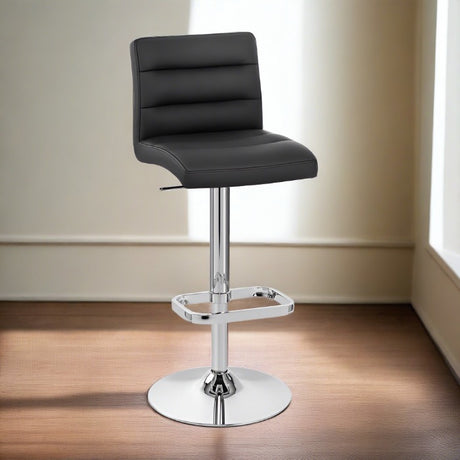 Industrial-black-leather-bar-stool-with-backrest-and-chrome-metal-base