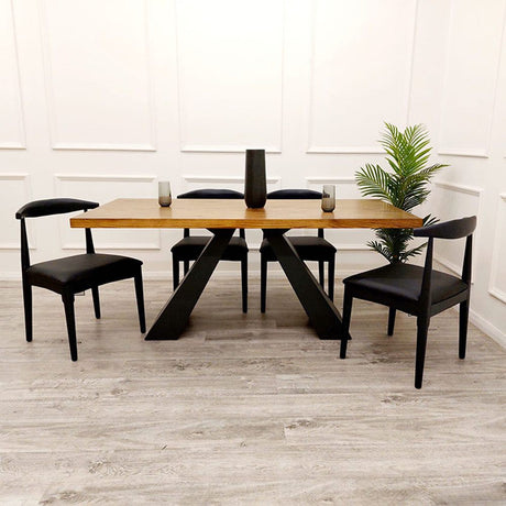 Industrial-black-leather-dining-chairs-wooden-legs