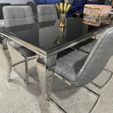 Industrial-dark-grey-leather-dining-chairs-chrome-leg