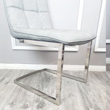 Industrial-light-grey-leather-dining-chairs-chrome-leg