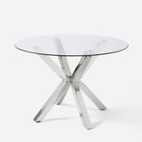 Industrial-round-tempered-glass-dining-table-with-chrome-stainless-steel-base-110cm