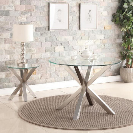 Industrial-round-tempered-glass-dining-table-with-chrome-stainless-steel-base-110cm