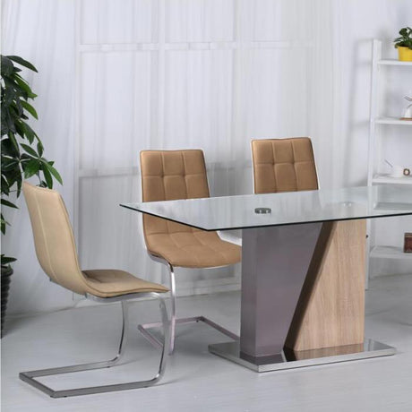 Industrial-tempered-glass-dining-table-with-rectangular-glass-top-and-solid-wood-and-metal-base-160cm