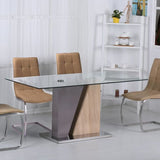 Industrial-tempered-glass-dining-table-with-rectangular-glass-top-and-solid-wood-and-metal-base-160cm