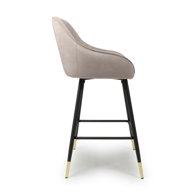 Light-Grey-Modern-Velvet-Bar-Stool-Diamond-Stitching-Black-Legs-With-Gold-Tips-Set-of-2