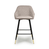 Light-Grey-Modern-Velvet-Bar-Stool-Diamond-Stitching-Black-Legs-With-Gold-Tips-Set-of-2