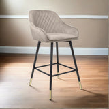 Light-Grey-Modern-Velvet-Bar-Stool-Diamond-Stitching-Black-Legs-With-Gold-Tips-Set-of-2