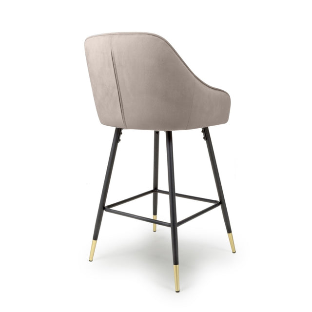 Light-Grey-Modern-Velvet-Bar-Stool-Diamond-Stitching-Black-Legs-With-Gold-Tips-Set-of-2