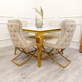 Luxury-square-white-glass-gold-dining-table-100cm-and-modern-open-back-velvet-dining-chairs-dining-table-set-for-4