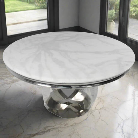 Luxury-130cm-Round-White-Marble-Dining-Table-With-Steel-Base-4-Seater